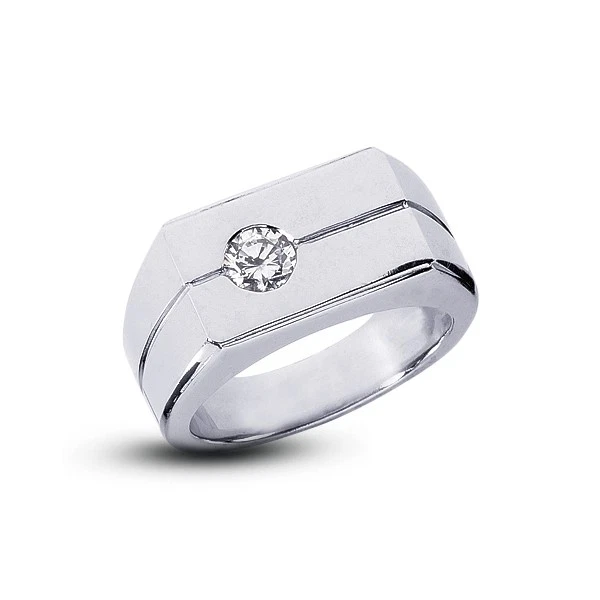 Anillo clásico para hombre de oro de 14 k con diamantes certificados naturales corte redondo E Si1 de 3/4 quilates Foto 3 de 3