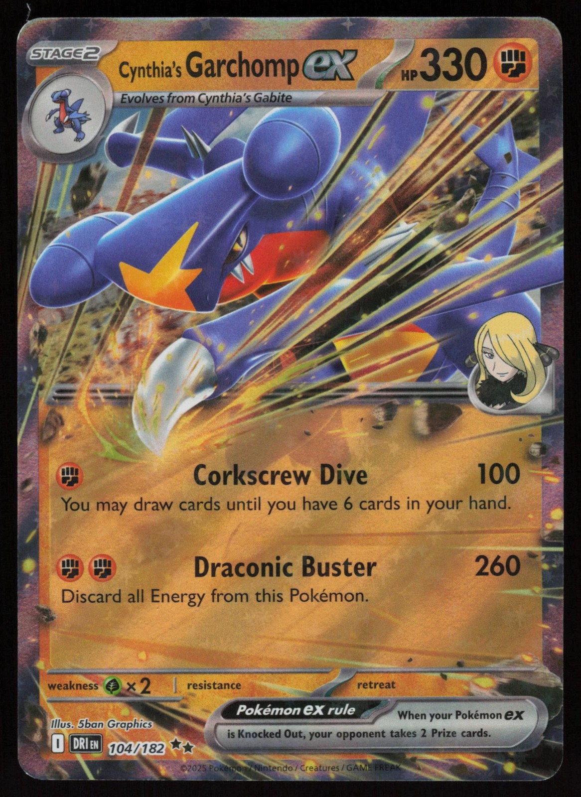 CYNTHIA'S GARCHOMP EX 104/182 DOUBLE RARE DESTINED RIVALS POKEMON NM/M