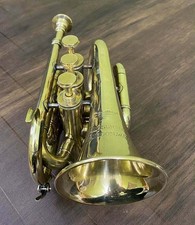 Trompette de poche instrument bugle laiton poli avec corne d'aile vintage 3 soupapes