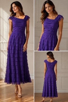 Tadashi Shoji Purple Silk Tiered Ruffle Evening Gown Dress 4 Y2K Glam Formal 