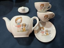 Vintage Children  s Tea Set Japan Porcelain Girl Cat Dog Plate Cup Teapot