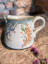 Vtg Creamer ainring keramik Handerbeit Vase Planter Floral Impressed 2.75" READ