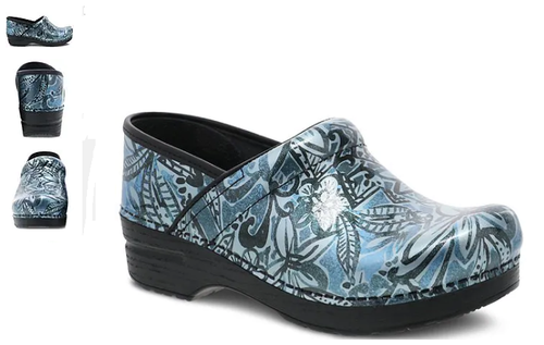 dansko floral metallic patent