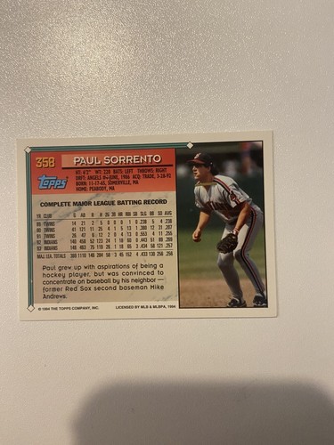 1994 Topps Paul Sorrento #358 - Picture 2 of 2