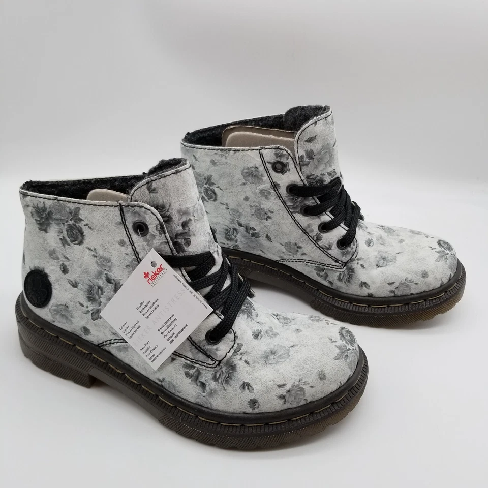 Botas de combate Rieker Paris 32 con cordones al tobillo talla 5,5 florales de cuero sintético Foto 3 de 4