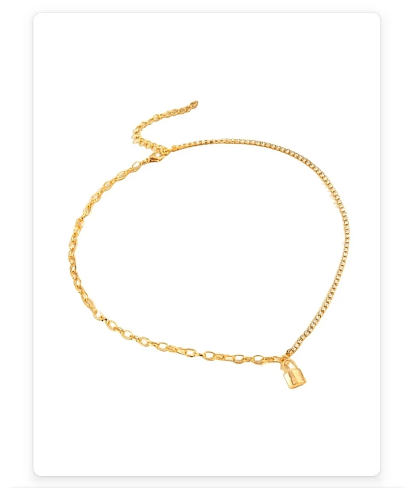 Chunky Halskette Gold Farben Zirkonia Bügel Schloss Anhänger Damen Modeschmuck - Bild 4 von 4