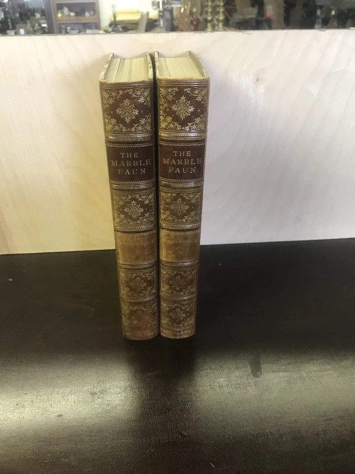 The Marble Faun by Nathaniel Hawthorne 1889 Leather Gilt Binding 2 Volumes - Image 3 of 4