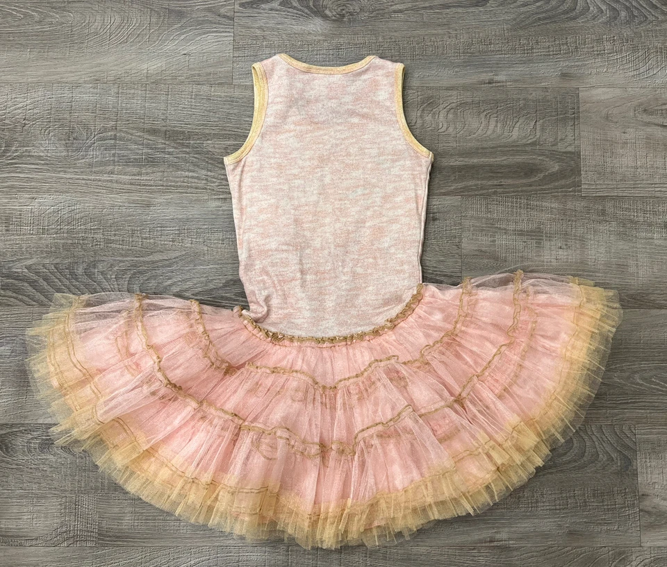 Ooh! Vestido tutú de diseñador La La Couture para niñas talla 6 rosa tul jaspeado bronceado conejito Foto 2 de 4