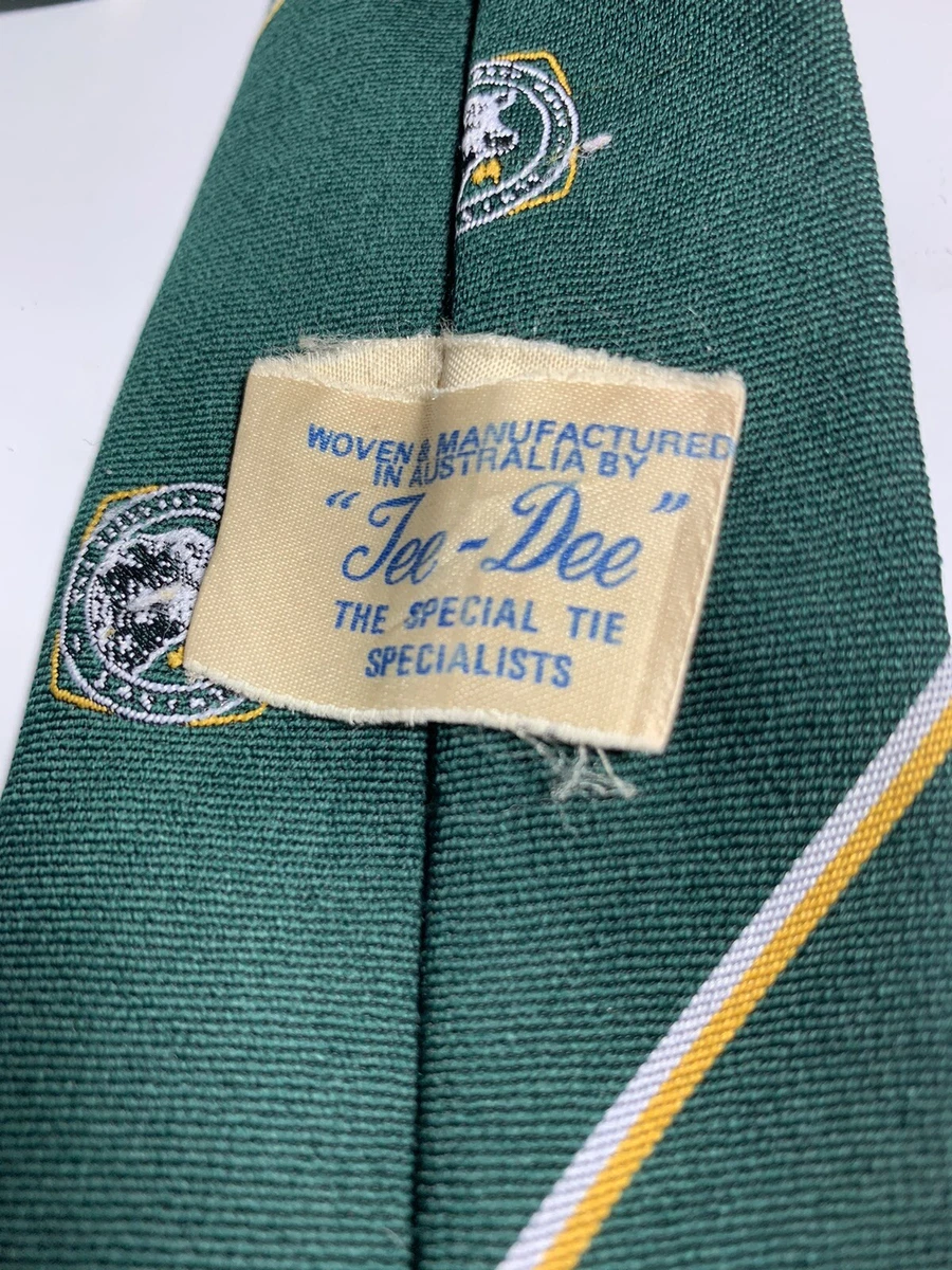 Tee-Dee Tie Necktie Green Yellow Dairy Cow Design Vintage Retro Wool Polyester