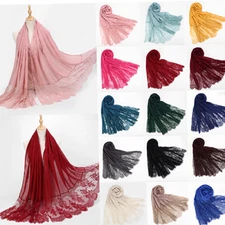 Stylish Women Ladies Lace Flower Muslim Hijab Shawl Long Scarf Scarves Head Wrap