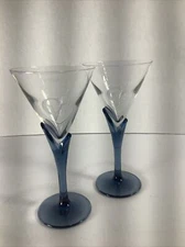 Set Of 2 “House Of Courvoisier”® Cobalt Blue Tulip Martini Glasses ~Bar Ware