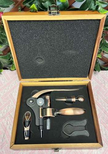 Floyd Bell Brass wood wine bottle corkscrew opener set w/ case - Picture 5 of 12