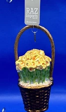Raz Imports Eric Cortina Glass Paperwhite Flower In Basket Ornament For Spring!