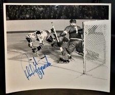 Vintage Phil Esposito vs Roger Crozier Signed Original Hockey Photo '66 Playoffs
