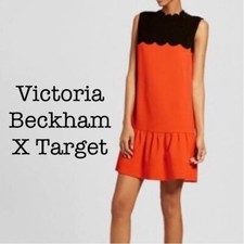 Victoria Beckham X Target Orange Drop Waist Scallop Dress Size XS