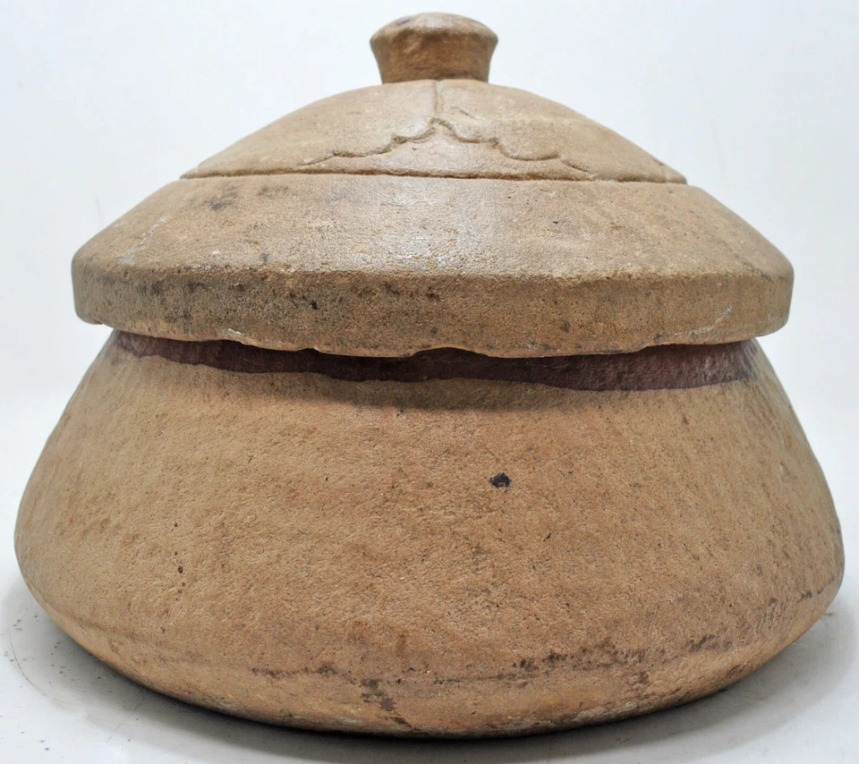 Antigua caja de comida grande redonda de piedra de arena original antigua muy fina tallada a mano Foto 2 de 4