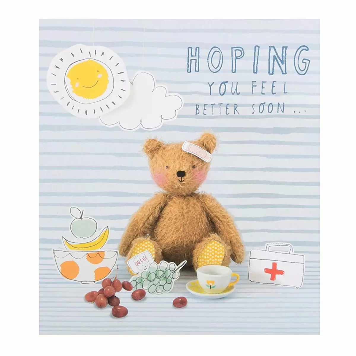 Teddy Bear 'Hoping You Feel Better Soon' Card & Envelope - Get Well Soon  Card