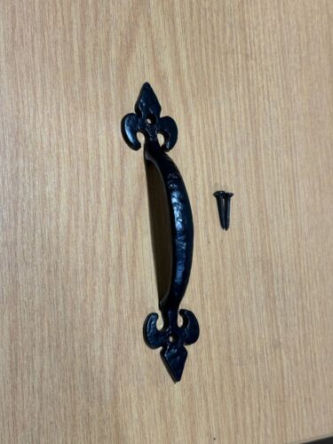 Black Antique Cast Iron Ornate Fleur-de-Lys Pull Handle for Door Gate Shed - Picture 7 of 7