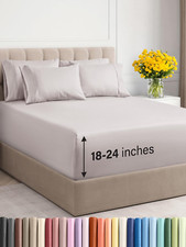 Extra Deep Queen Sheet Set - 6 Piece Cooling Luxury Bedding - Light Grey