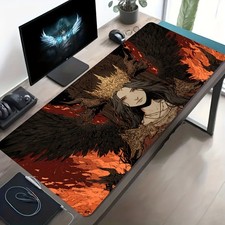A Large Electronic Sports Gaming Mouse Pad Featuring a Red-Orange Background wi
