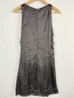 Bianca Nero Silk Shift Dress Gray Beaded Neck Sleeveless Sheer Overlay Size  S | eBay