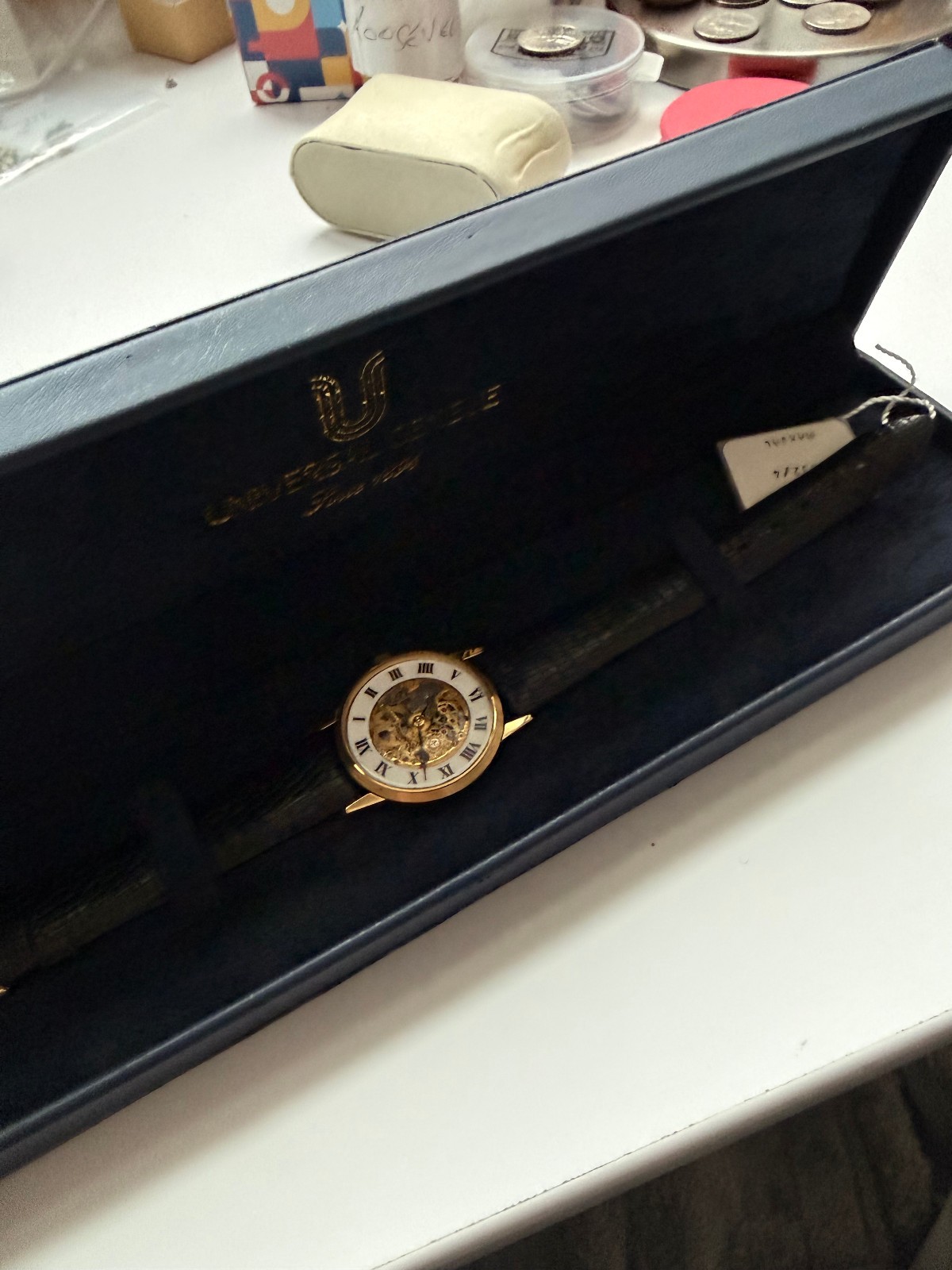 Universal Genève Skeleton Original box. Mechanical. Lizard strap.