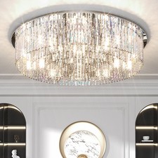 Large Crystal Chandelier Flush Mount Ceiling Light Fixture for Hallway Bedroom