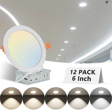 12 Pack 6 Inch 5CCT Recessed Ceiling Dimmable LED Panel Light with Junction Box