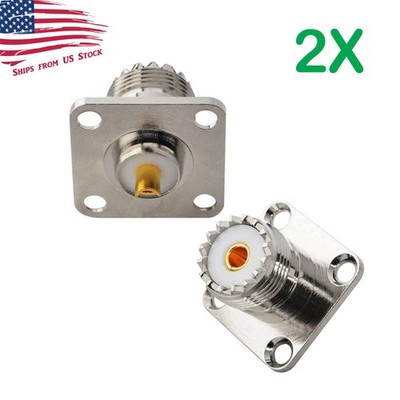 2Pcs Flange Mount SO-239 UHF Female Jack RF Panel Connector 4 Hole Solder Cup 2X