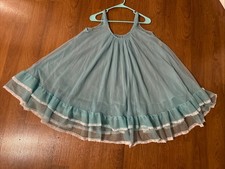 Vintage Rare Miss Elaine Aqua Nightgown Blue Sheer Chiffon Lace Babydoll