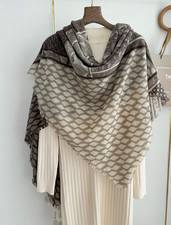 100 Wool Neckerchief 190X130cm Shawl Brown stripe Print Scarf Bandanna Wrap new
