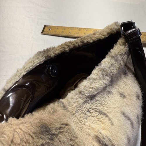VTG ALFREDO PICCHI Brown Soft Leather Faux Lynx Fur Purse Shoulder Bag-ITALY Y2K - Picture 8 of 9