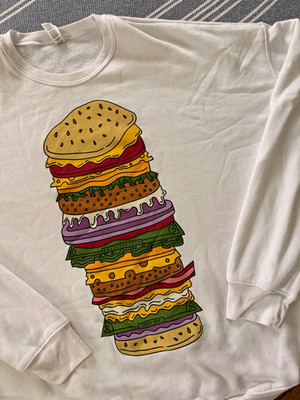 Cash App Employee Only Crewneck Burger Graphic White Size 2XL Rare Streetwear