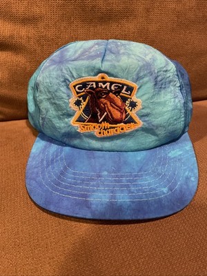 Vintage 90s CAMEL CIGARETTES SNAPBACK HAT Joe Camel 1990s Blue Tie-dye