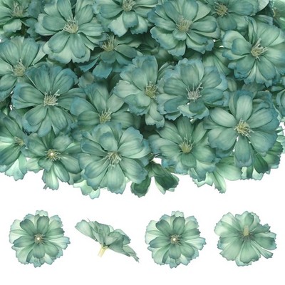 100-Pack Artificial Flower Heads, Faux Silk Plum Blossom Head [5cm Dark Green]