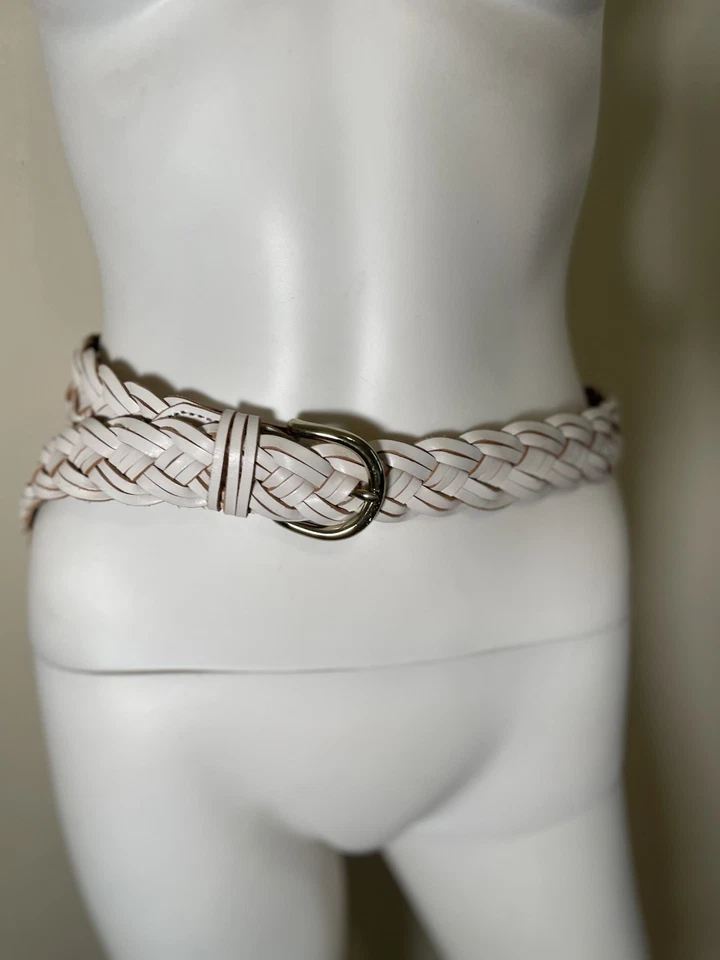 J экипажа широкий плетеный кожаный ремень белый коричневый женщин SZ XS/S латунная пряжка богемное - Изображение 3 из 4