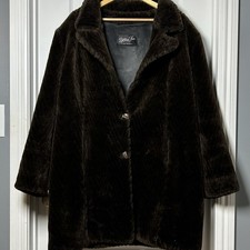 Ultra Fur USA Vintage 60s Chocolate Brown Satin Lined Faux Fur Midi Coat