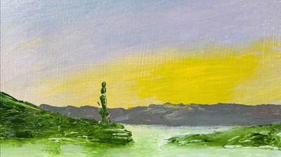 #ad 5x8 inch original oil painting on board quot;The Land Where the Bong Tree Growsquot; $79.00