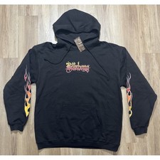 Y2K Billabong Surfing Flame Logo Black Hoodie Size L
