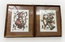 Vintage Hummel Cross Stitch Girl And Boy On Branch With Bird Professional Framed