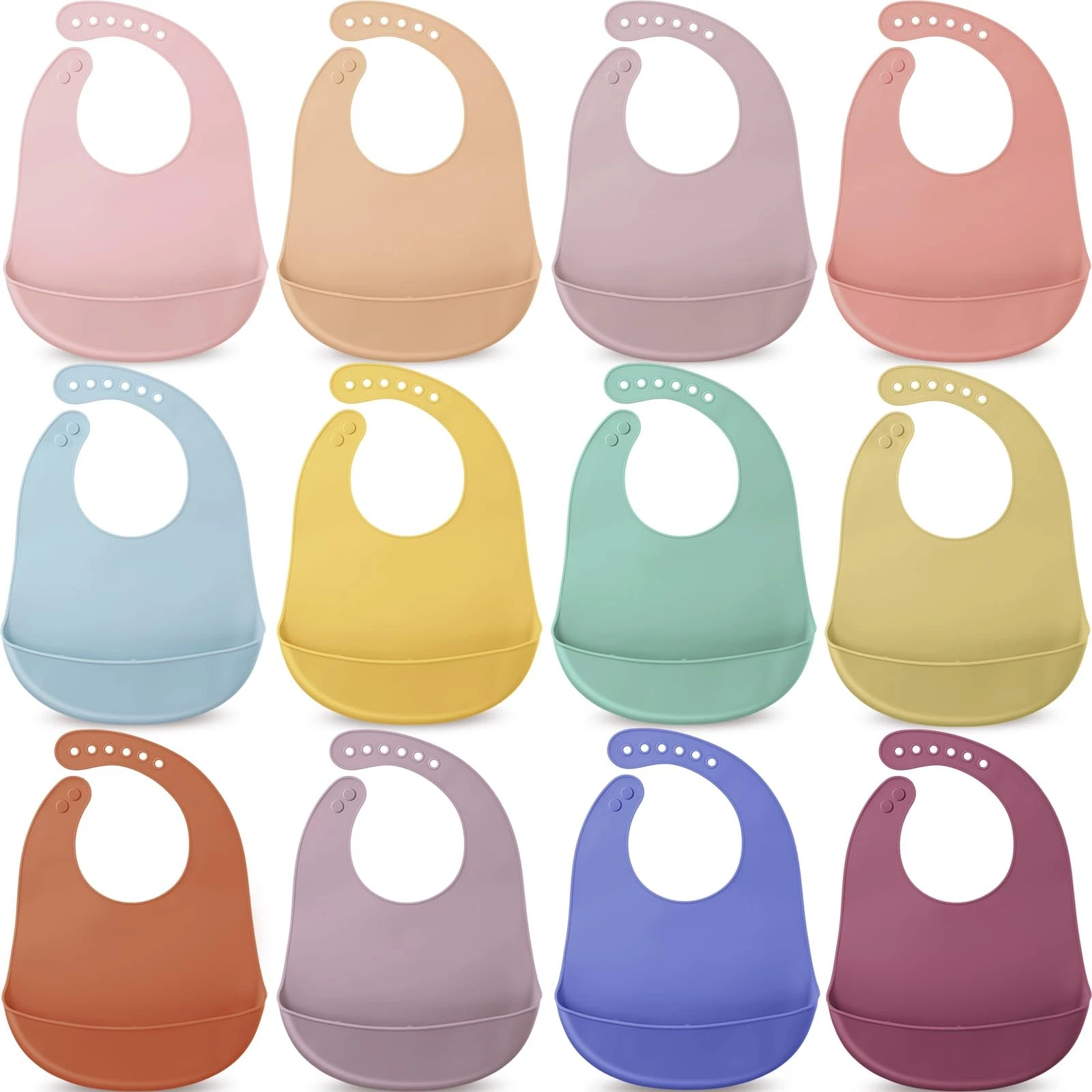 12 Pcs Silicone Bibs Waterproof Silicone Baby Bibs Soft Adjustable Baby Feedi...
