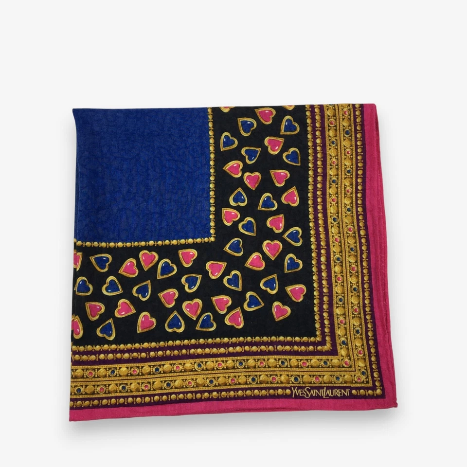 Lenço vintage Yves Saint Laurent YSL cachecol coração ornamentado lenço 18" - Imagem 4 de 4