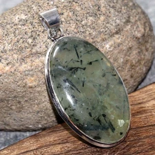 925 Silver Plated Moss Prehnite Jewellery Pendant Handmade Size 2.1" GW