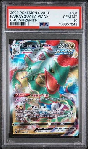 2023 POKEMON SWORD & SHIELD CROWN ZENITH #101 FULL ART/RAYQUAZA VMAX PSA 10