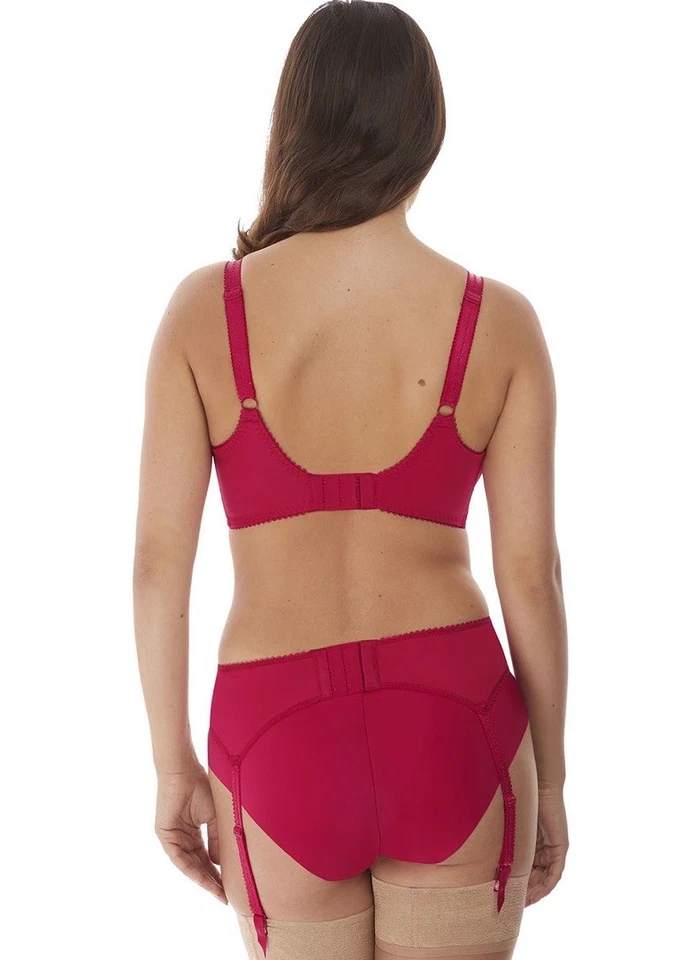 Fantasie Leona Red Lingerie 3 piece Set - Bra Brief Suspenders UK 32F S/10 - Image 4 of 4