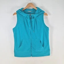 Suzanne grae womens vest jacket size S teal green sleeveless zip hooded 120226