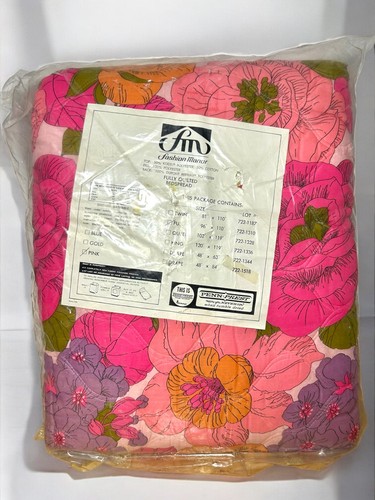 Vintage JC Penny Fashion Manor PENN-PREST Full Size Bettdecke Blume Floral rosa NEU