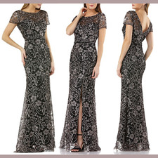 NEW JS Collections SZ 10  Embroidered Trumpet Gown in Black/Pink  G308