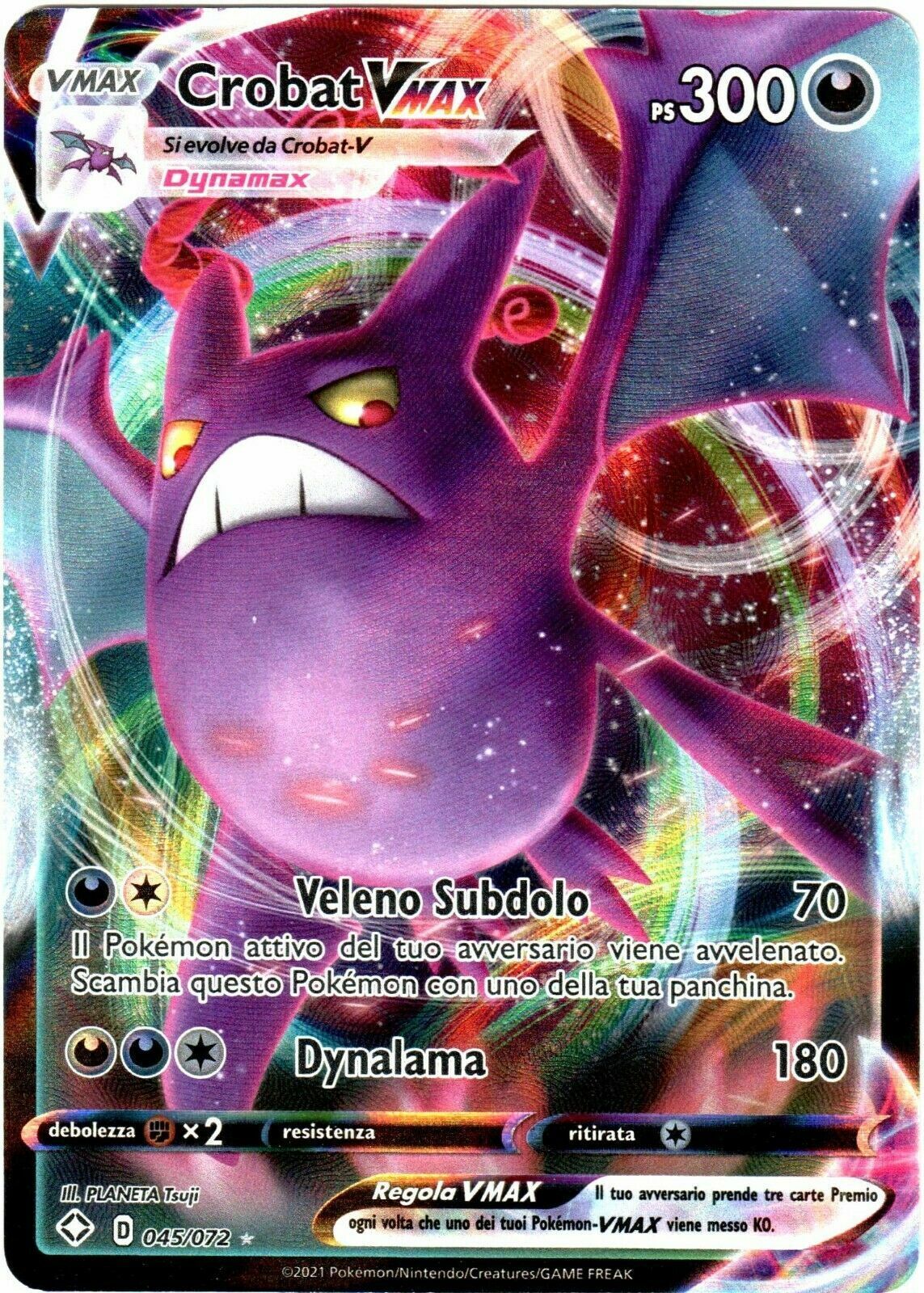 Carta Pokemon Crobat VMAX Português SWSH099 Shiny Tamanho Regular Card  Original Copag V MAX 045/072