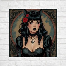 Pinup girl sticker vinyl decal black hair gothic sexy seductive cleavage vampire